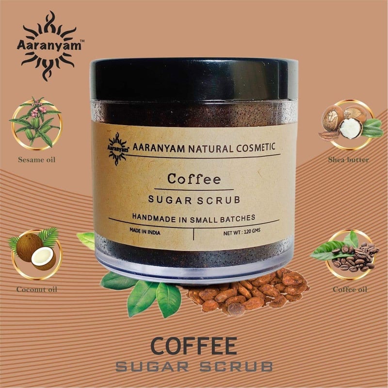 Aaranyam Exfoliating Coffee Body Scrub for Smooth Radiant Skin Ideal for Women Men DeTan Bath Scrub with Coconut Oil Removes Dirt Dead Skin from Neck Knees Elbows Arms Suitable for All Skin Types 120g 120 g - Image 3