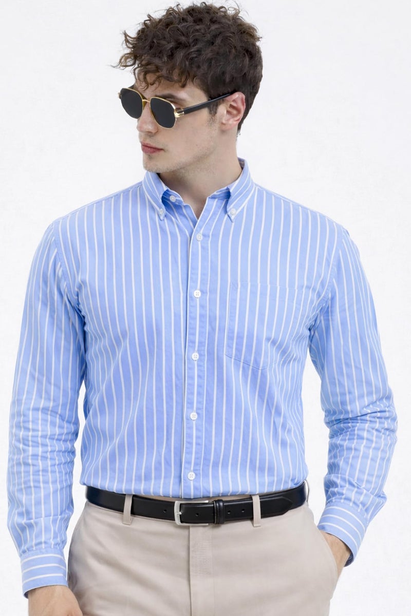 U TURN Slim Fit Casual Striped Shirt - Latest, Stylish Men's Shirt Plus Size Shirt for Men (Light Blue, XX-Large) - Image 2