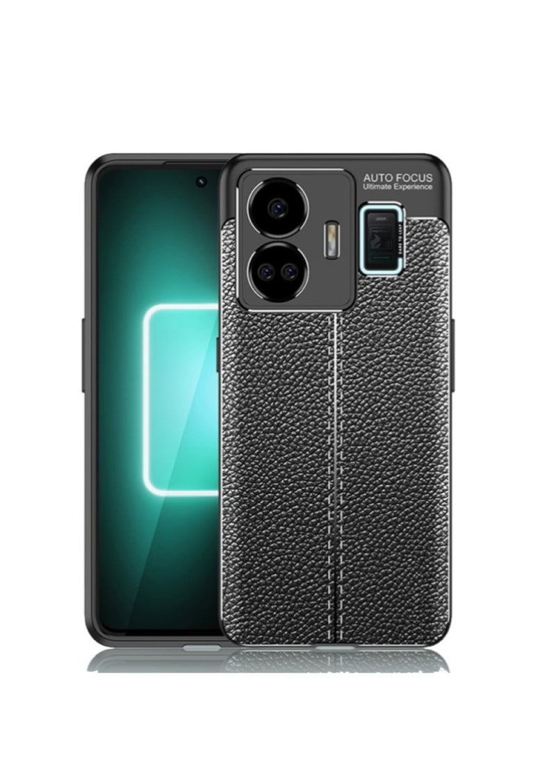 Realme GT3 5G Carbon Fiber Protective Case Cover with Litchi Pattern, Shockproof TPU, Anti-Slip, Ultra-Thin, Shock Absorption - Black  - Image 1