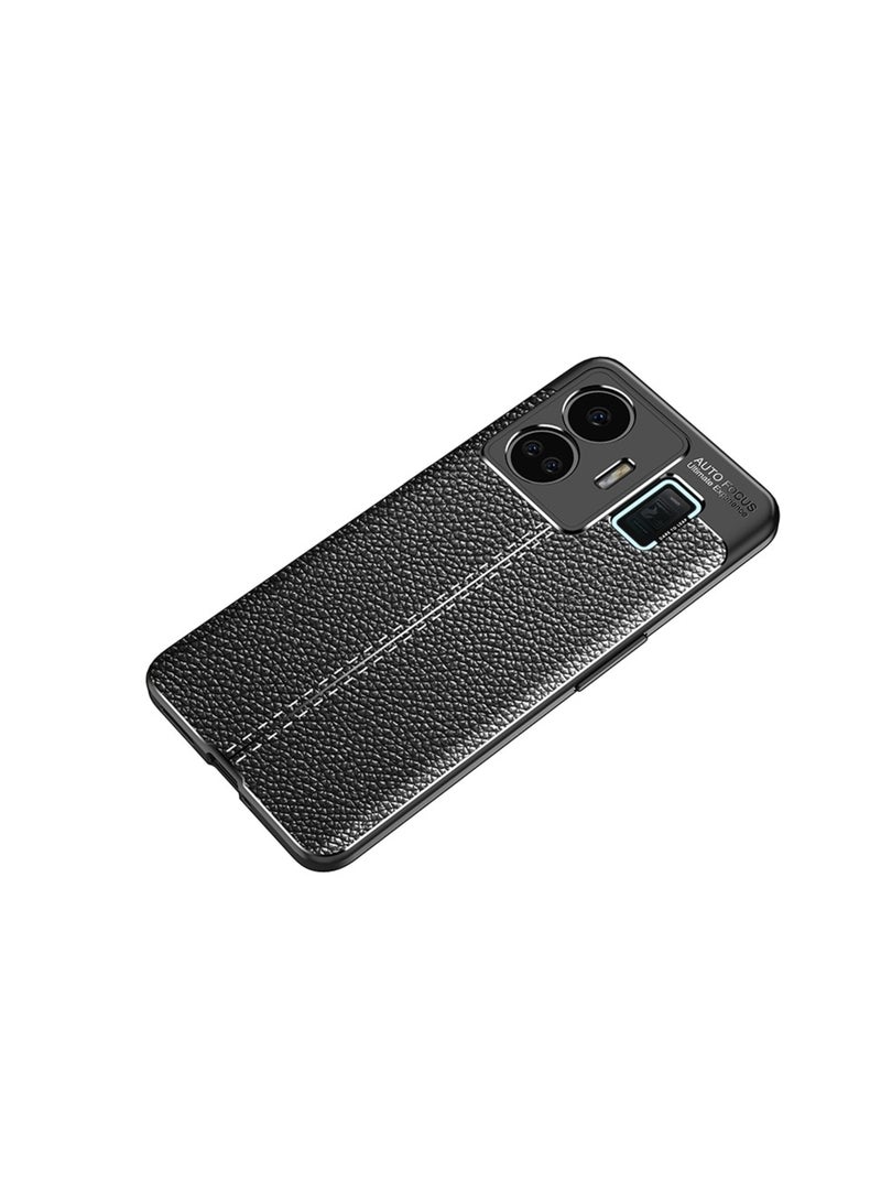 Realme GT3 5G Carbon Fiber Protective Case Cover with Litchi Pattern, Shockproof TPU, Anti-Slip, Ultra-Thin, Shock Absorption - Black  - Image 2