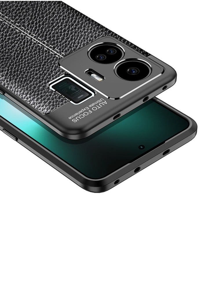 Realme GT3 5G Carbon Fiber Protective Case Cover with Litchi Pattern, Shockproof TPU, Anti-Slip, Ultra-Thin, Shock Absorption - Black  - Image 3