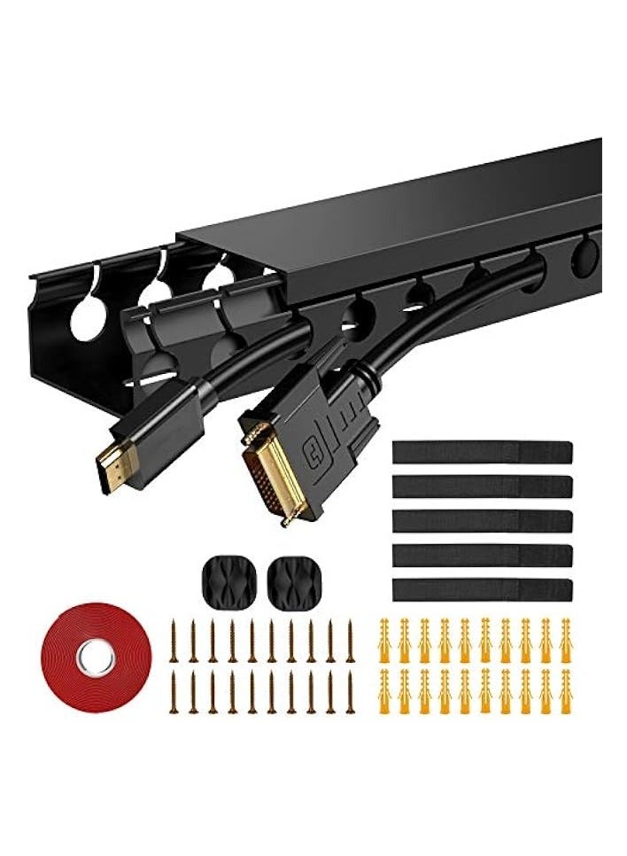 PROMASS Updated Cable Raceway Kit - 77 (5x15.4) Inch Open Slot Wire Covers for Cords, Under Desk Cable Management System to Hide Under Desk/Tv/Computer/Net/Power Cords, (Pack 5) - Image 1