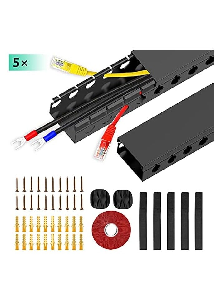 PROMASS Updated Cable Raceway Kit - 77 (5x15.4) Inch Open Slot Wire Covers for Cords, Under Desk Cable Management System to Hide Under Desk/Tv/Computer/Net/Power Cords, (Pack 5) - Image 2