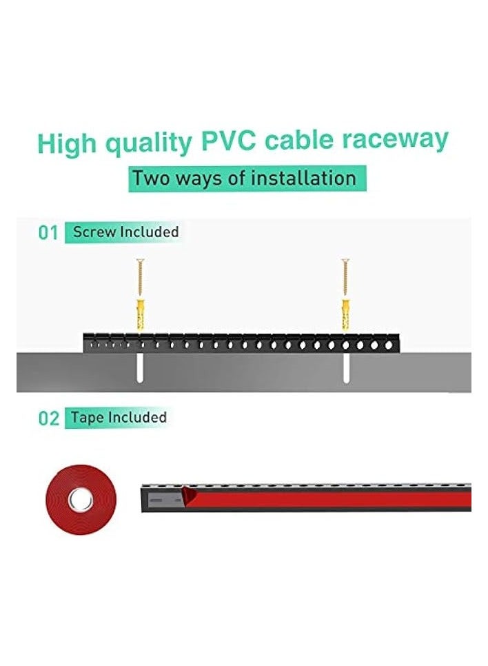 PROMASS Updated Cable Raceway Kit - 77 (5x15.4) Inch Open Slot Wire Covers for Cords, Under Desk Cable Management System to Hide Under Desk/Tv/Computer/Net/Power Cords, (Pack 5) - Image 5