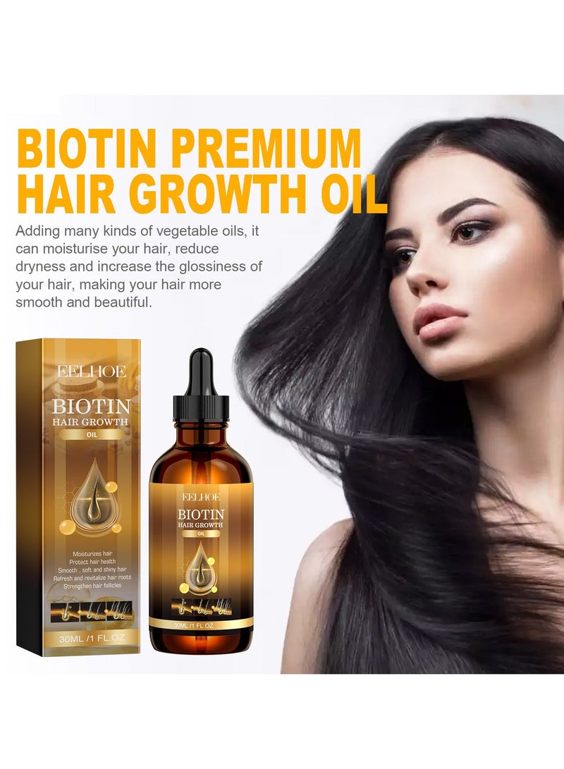 EELHOE 3-PACK Biotin Hair Care Oil,Deeply Moisturizes The Scalp, Repairs Damaged Hair And Makes It Smooth And Shiny 30ml*3 - Image 2