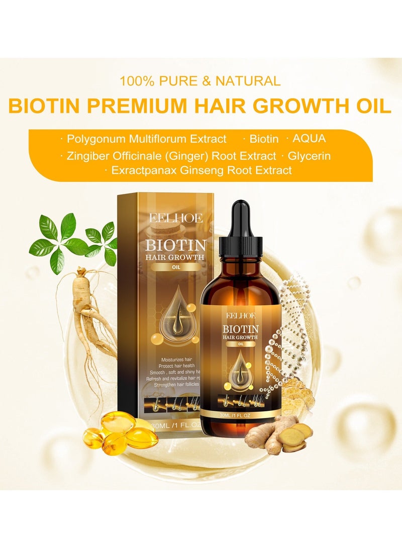 EELHOE 3-PACK Biotin Hair Care Oil,Deeply Moisturizes The Scalp, Repairs Damaged Hair And Makes It Smooth And Shiny 30ml*3 - Image 3