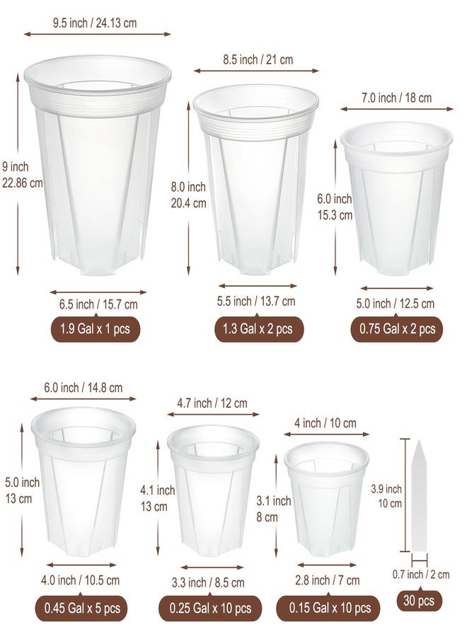 VIOBEPASS Clear Nursery Pots with Drainage 30 Pack, 10"/8.5"/7"/6"/5"/4" Plastic Orchid Nursery Pots for Plants with 30 Plant Labels for Seedling Plant, 6 Sizes Flower Pots Variety for Indoor Outdoor Repotting - Image 2