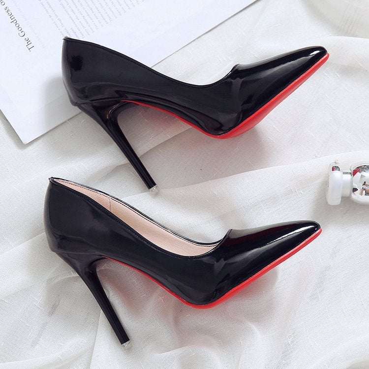 Red-Soled High-Heeled Shoes That Are Comfortable For Women, Thin-Heeled Single Shoes, 2025 Spring Season, Black Heels, Large Size, Pointed Toe, Sizes 41-43, Shallow Mouth - Image 3