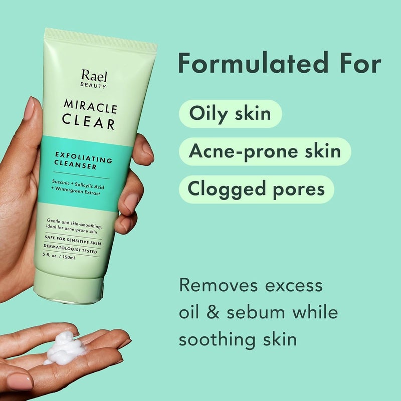 Rael Face Wash, Miracle Clear â€“ Gentle Exfoliating Cleanser with Succinic Acid & Minerals, Korean Skin Care (5 fl oz) - Image 3
