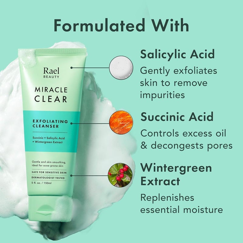 Rael Face Wash, Miracle Clear â€“ Gentle Exfoliating Cleanser with Succinic Acid & Minerals, Korean Skin Care (5 fl oz) - Image 4