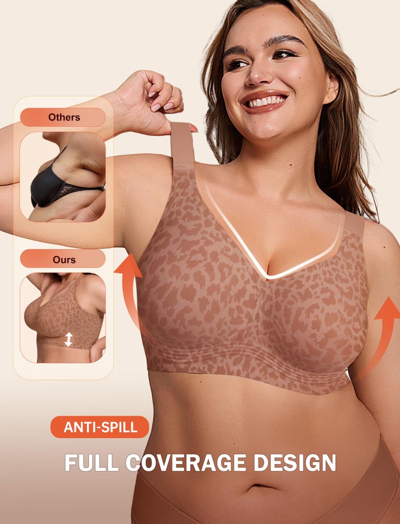 LetsJoli Jelly Bras for Women Push Up Bra Wireless No Underwire Supportive Full Coverage Plus Size for Older Women(Leopard Brown,L) - Image 3