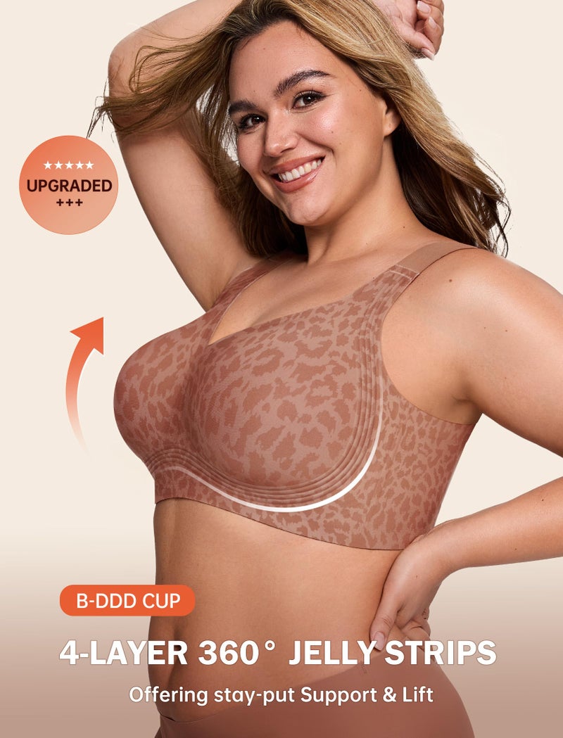 LetsJoli Jelly Bras for Women Push Up Bra Wireless No Underwire Supportive Full Coverage Plus Size for Older Women(Leopard Brown,L) - Image 2