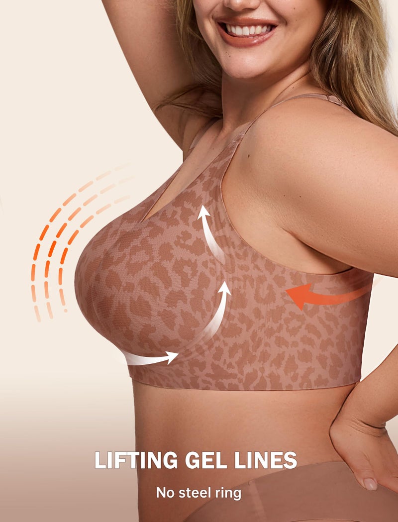 LetsJoli Jelly Bras for Women Push Up Bra Wireless No Underwire Supportive Full Coverage Plus Size for Older Women(Leopard Brown,L) - Image 5