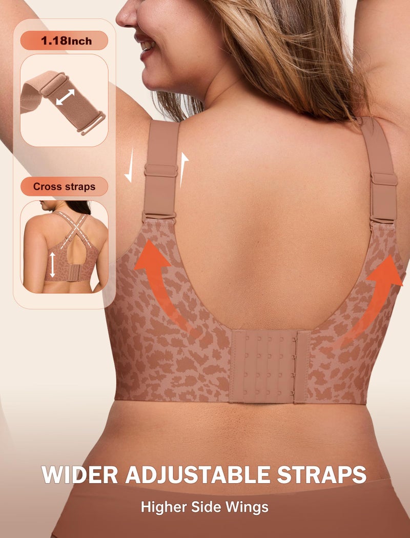 LetsJoli Jelly Bras for Women Push Up Bra Wireless No Underwire Supportive Full Coverage Plus Size for Older Women(Leopard Brown,L) - Image 4