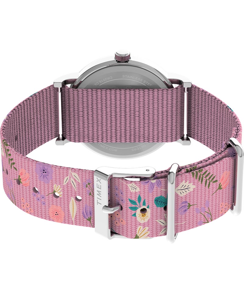 Timex X Peanuts in Bloom Women's Weekender 38mm Watch - Pink Strap White Dial Silver-Tone Case - Image 4