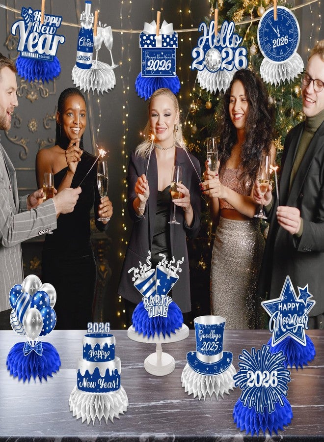 Dydamud New Years Eve Party Supplies 2026, 12PCS Happy New Year Honeycomb Centerpieces Blue Silver New Years Table Centerpieces for NYE Party Supplies, New Years Eve Decorations 2026 - Image 4
