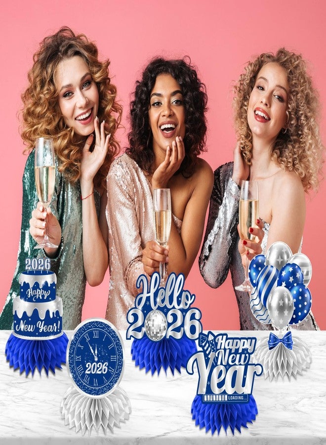 Dydamud New Years Eve Party Supplies 2026, 12PCS Happy New Year Honeycomb Centerpieces Blue Silver New Years Table Centerpieces for NYE Party Supplies, New Years Eve Decorations 2026 - Image 2