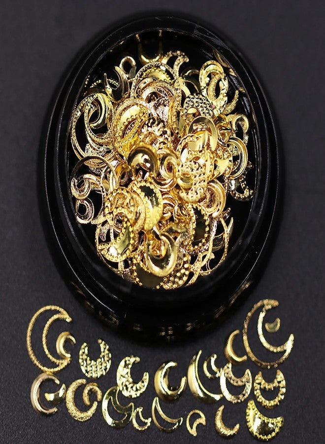 HYWWPFLAY HYWWPFLA Gold Nail Charms 3D Nail Art Studs Mix Size Moon-Shape Moon Nail Art Charms Metal Nail Rivets Stud DIY Manicure Decoration for Nail Art Accessories (Moon) - Image 1