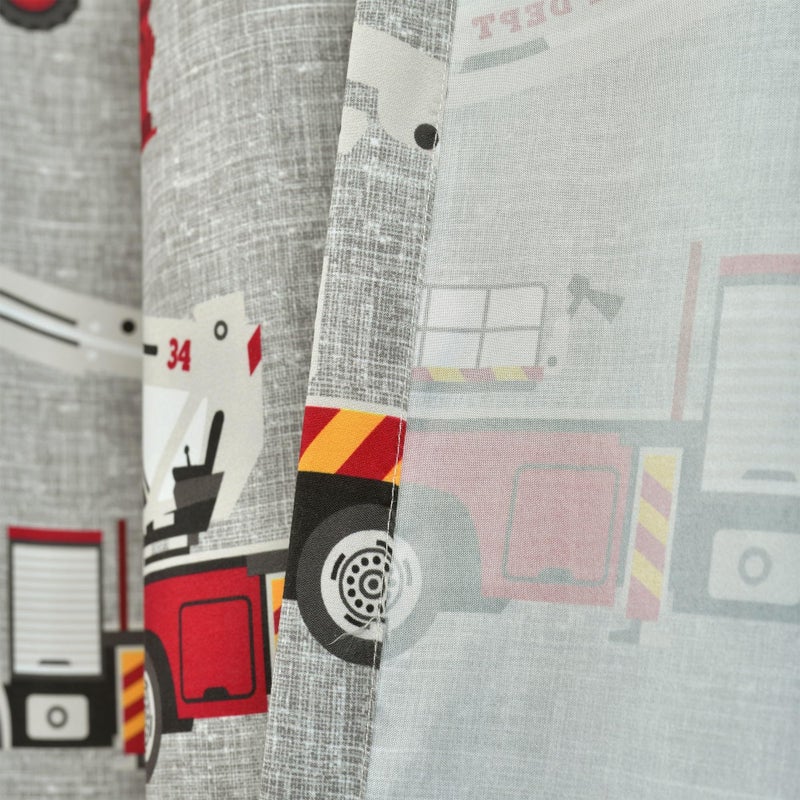 Lush Decor Fire Truck Window Curtain Panel Pair 52 W x 84 L Red  Gray  Curtains for Kids Room