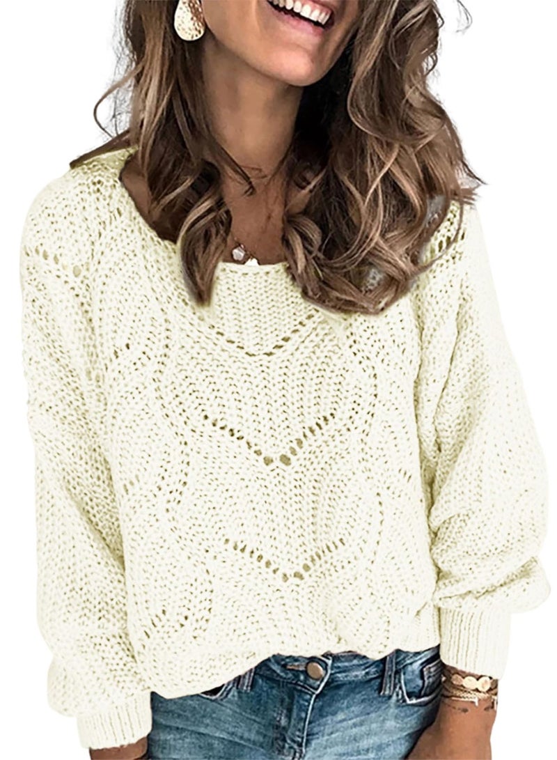 Dokotoo Womens Sweaters Ladies Cute Soft Crewneck Thick Hollow Out Crochet Chunky Autumn Winter Fall Summer Cozy Long Sleeve Cable Knit Pullovers Sweaters for Women Trendy Clothes White X-Large - Image 1