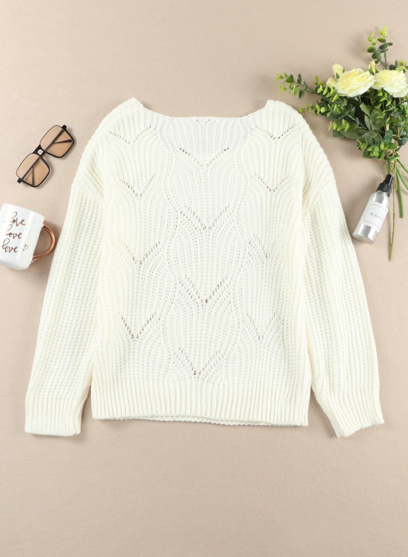 Dokotoo Womens Sweaters Ladies Cute Soft Crewneck Thick Hollow Out Crochet Chunky Autumn Winter Fall Summer Cozy Long Sleeve Cable Knit Pullovers Sweaters for Women Trendy Clothes White X-Large - Image 4