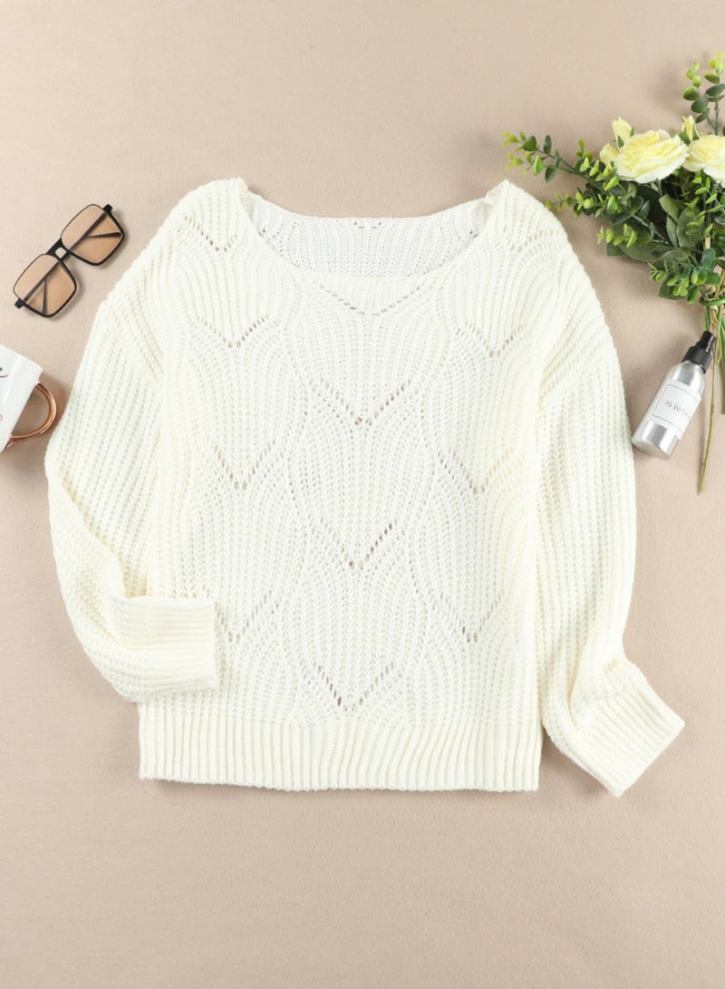 Dokotoo Womens Sweaters Ladies Cute Soft Crewneck Thick Hollow Out Crochet Chunky Autumn Winter Fall Summer Cozy Long Sleeve Cable Knit Pullovers Sweaters for Women Trendy Clothes White X-Large - Image 3