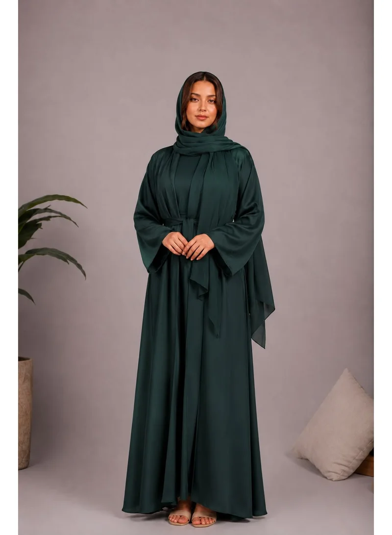 Ophelia Raina Abaya – Luxury Flowing Green Abaya with Soft matching Hijab