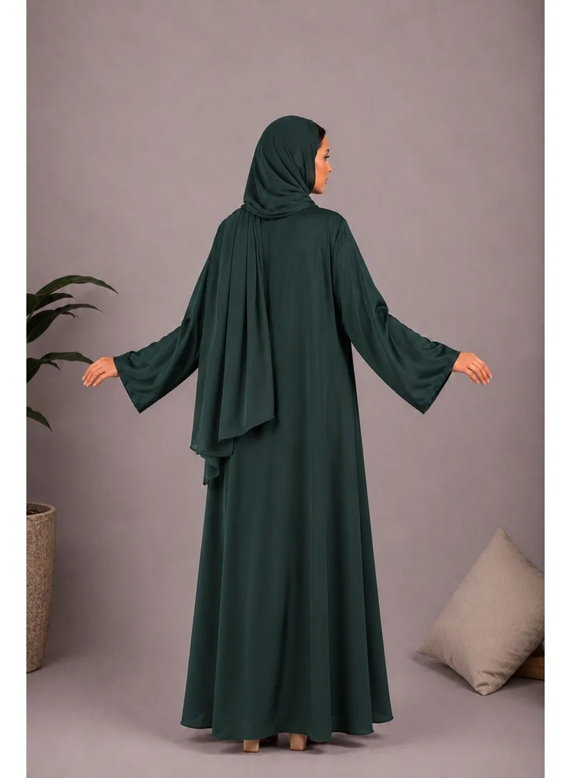 Ophelia  Raina Abaya – Luxury Flowing Green Abaya with Soft matching Hijab  | Best Price UAE