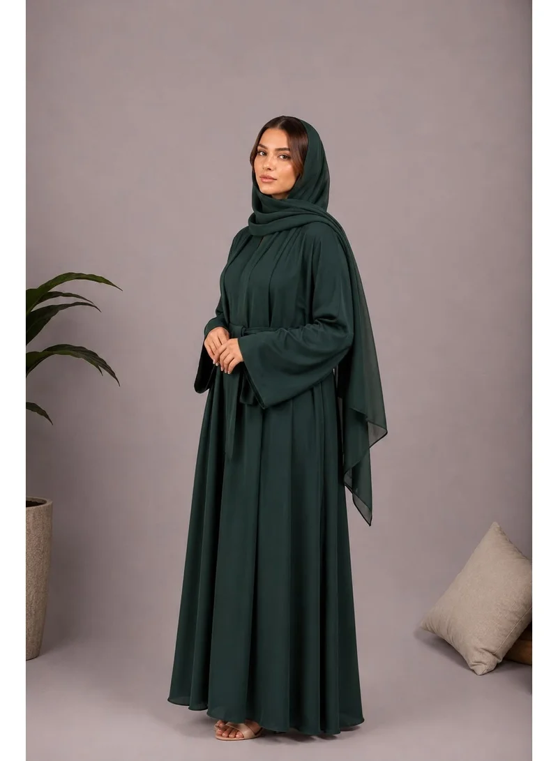 Ophelia  Raina Abaya – Luxury Flowing Green Abaya with Soft matching Hijab  | Best Price UAE