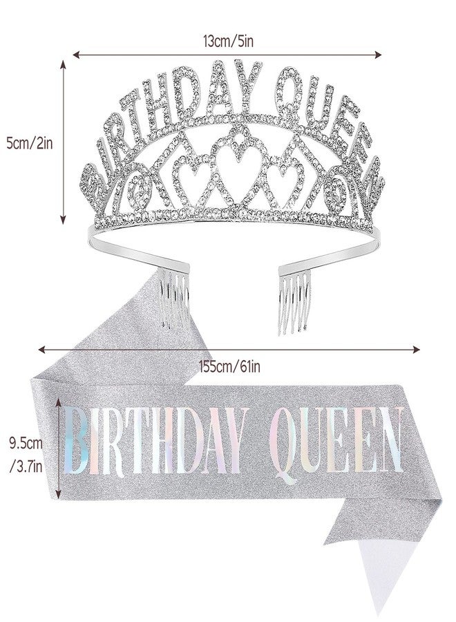 CAVETEE Silver Queen Crown and Sash - Rhinestone Tiara and Sash for Women's Birthday Party Favors - Glitter Decorations (Multi Color Letter) - Image 4