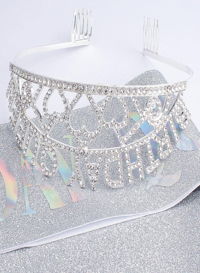 CAVETEE Silver Queen Crown and Sash - Rhinestone Tiara and Sash for Women's Birthday Party Favors - Glitter Decorations (Multi Color Letter) - Image 5