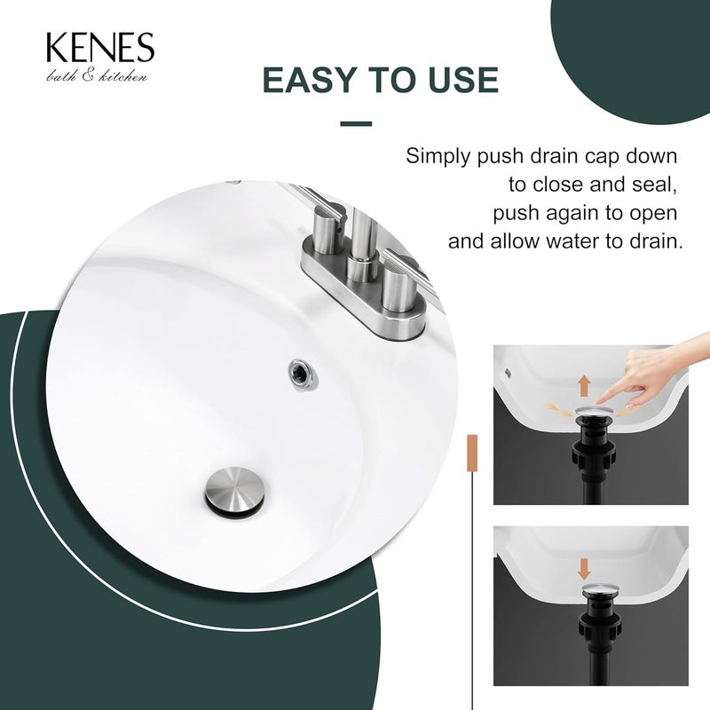 KENES Bathroom Sink Drain Stopper Pop up Sink Drain with Overflow, Brushed Nickel Lavatory Bathroom Vanity Sink Drain Assembly, Built-in Anti-Clogging Strainer - Image 4