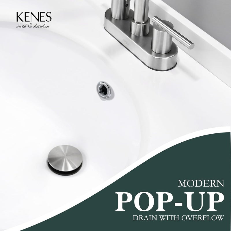 KENES Bathroom Sink Drain Stopper Pop up Sink Drain with Overflow, Brushed Nickel Lavatory Bathroom Vanity Sink Drain Assembly, Built-in Anti-Clogging Strainer - Image 2