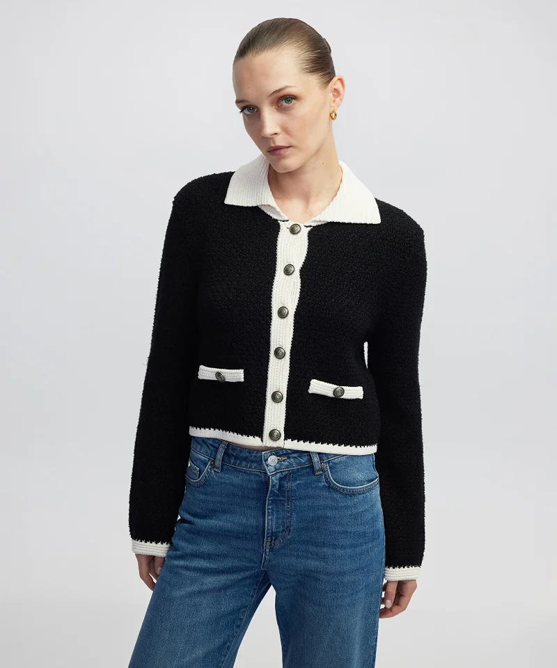 Regular Fit Color-Block Knit Cardigan