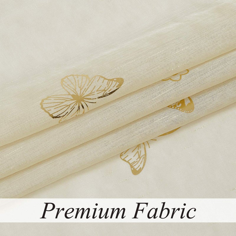 Jubilantex Butterfly Sheer Curtain Panels for Girls Nursery Bedroom, Toddler Gold Print Linen Textured Voile Farmhouse Rod Pocket Window Drapes 84 Inch for Kids Room, 2 Panels, Ivory/Beige - Image 4