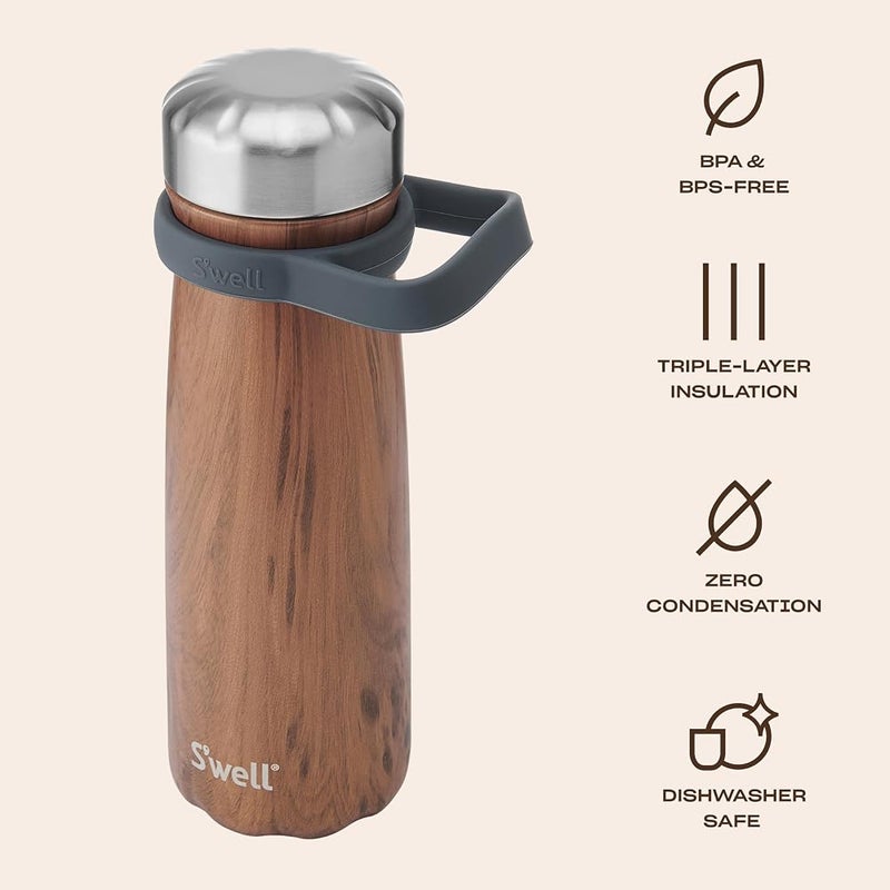 S'well Stainless Steel Traveler With Handle, 24oz, Teakwood, Triple Layered Vacuum Insulated Container Keeps Drinks Cold for 40 Hours and Hot for 16, BPA Free, Easy Carrying On the Go - Image 2