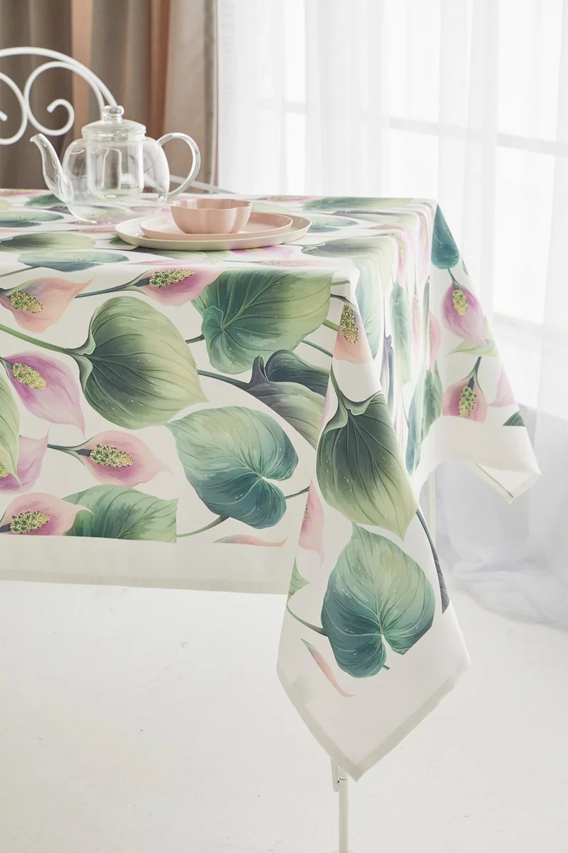 ايس هوم Lilac Lily Lilium Pattern Fabric Dining Table Cloth