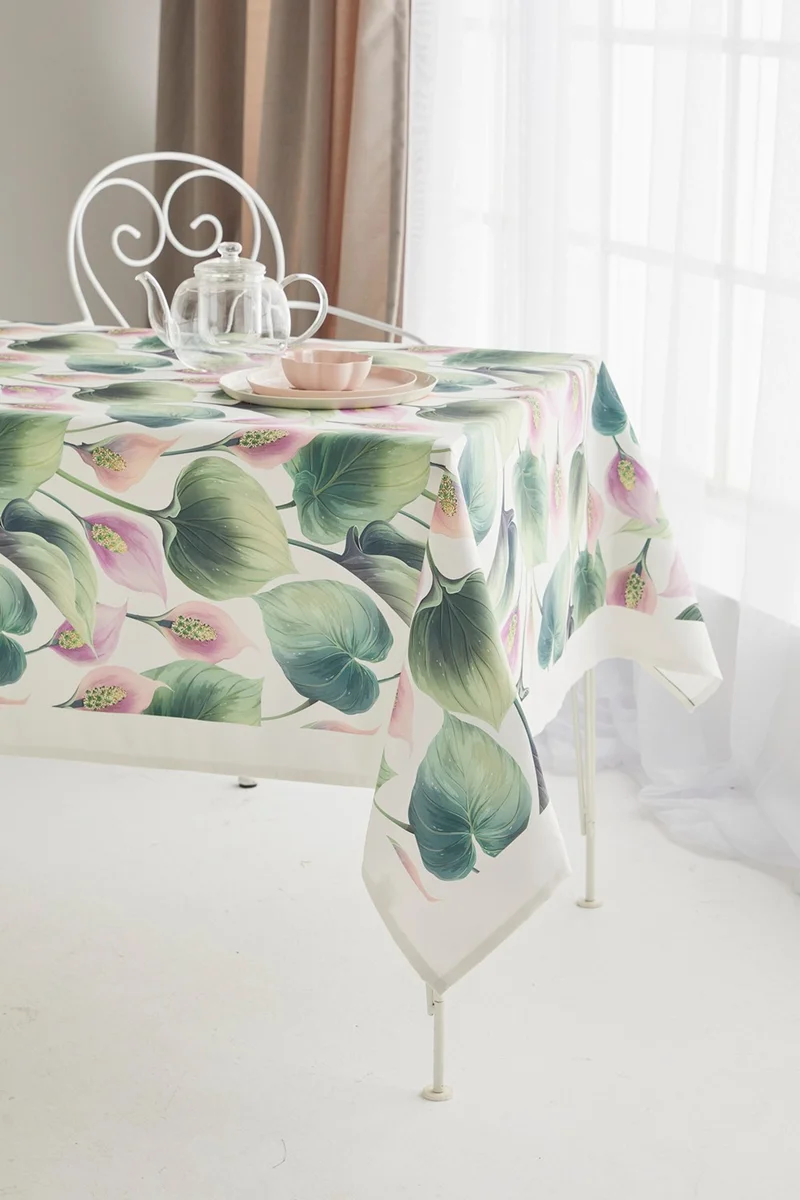ايس هوم Lilac Lily Lilium Pattern Fabric Dining Table Cloth