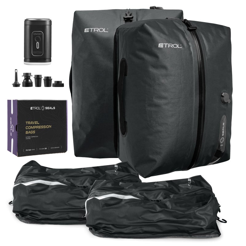 ETROL TPU Vacuum Bag for Travel 70D Nylon Reusable Compression Bag with IP67 Waterproof Zipper Compression Packing Cubes for ClothingGray2 PCS PUMP - Image 2