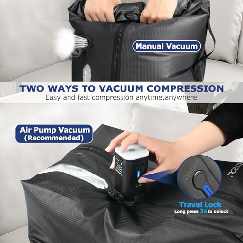 ETROL TPU Vacuum Bag for Travel 70D Nylon Reusable Compression Bag with IP67 Waterproof Zipper Compression Packing Cubes for ClothingGray2 PCS PUMP - Image 3