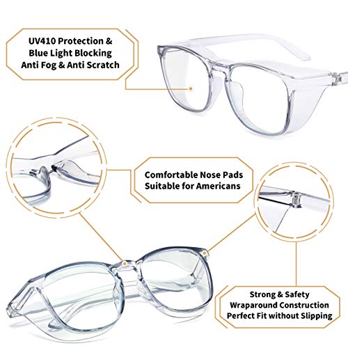 Alsenor Safety Glasses Anti Fog Goggles Protective Eyewear Blue Light Blocking Anti Dust UV Protection Glasses For Men Women (2 Pack (Blue + Grey)) - Image 3