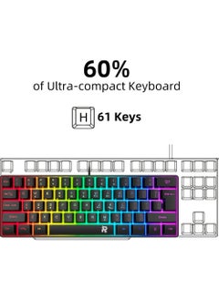 Rock Pow ROCK POW Arabic English 60% Wired Gaming Keyboard RGB Backlit Ultra-Compact Mini Keyboard Waterproof Small Compact 61 Keys Keyboard for PC/Mac Gamer Typist Travel Easy to Carry on Business Trip  - Image 2