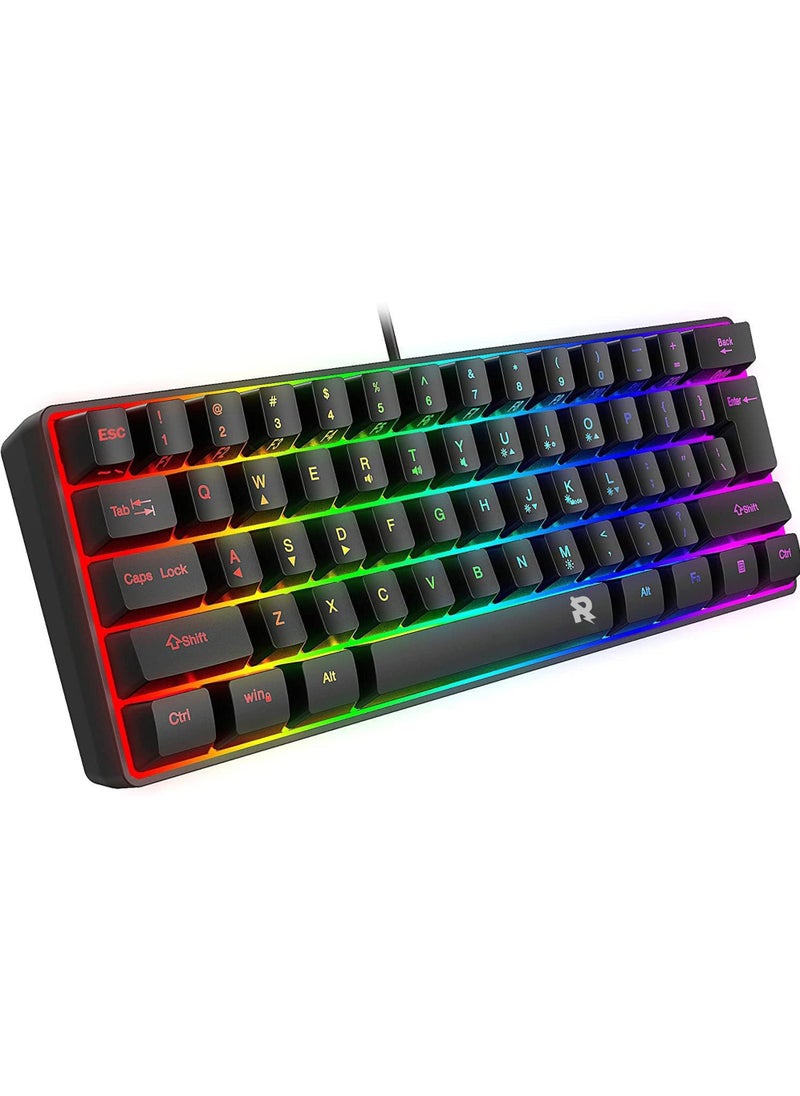 Rock Pow - ROCK POW Arabic English 60% Wired Gaming Keyboard RGB Backlit Ultra-Compact Mini Keyboard Waterproof Small Compact 61 Keys Keyboard for PC/Mac Gamer Typist Travel Easy to Carry on Business Trip - Image 1