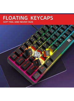 Rock Pow ROCK POW Arabic English 60% Wired Gaming Keyboard RGB Backlit Ultra-Compact Mini Keyboard Waterproof Small Compact 61 Keys Keyboard for PC/Mac Gamer Typist Travel Easy to Carry on Business Trip  - Image 5