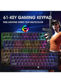 Rock Pow ROCK POW Arabic English 60% Wired Gaming Keyboard RGB Backlit Ultra-Compact Mini Keyboard Waterproof Small Compact 61 Keys Keyboard for PC/Mac Gamer Typist Travel Easy to Carry on Business Trip  - Image 3