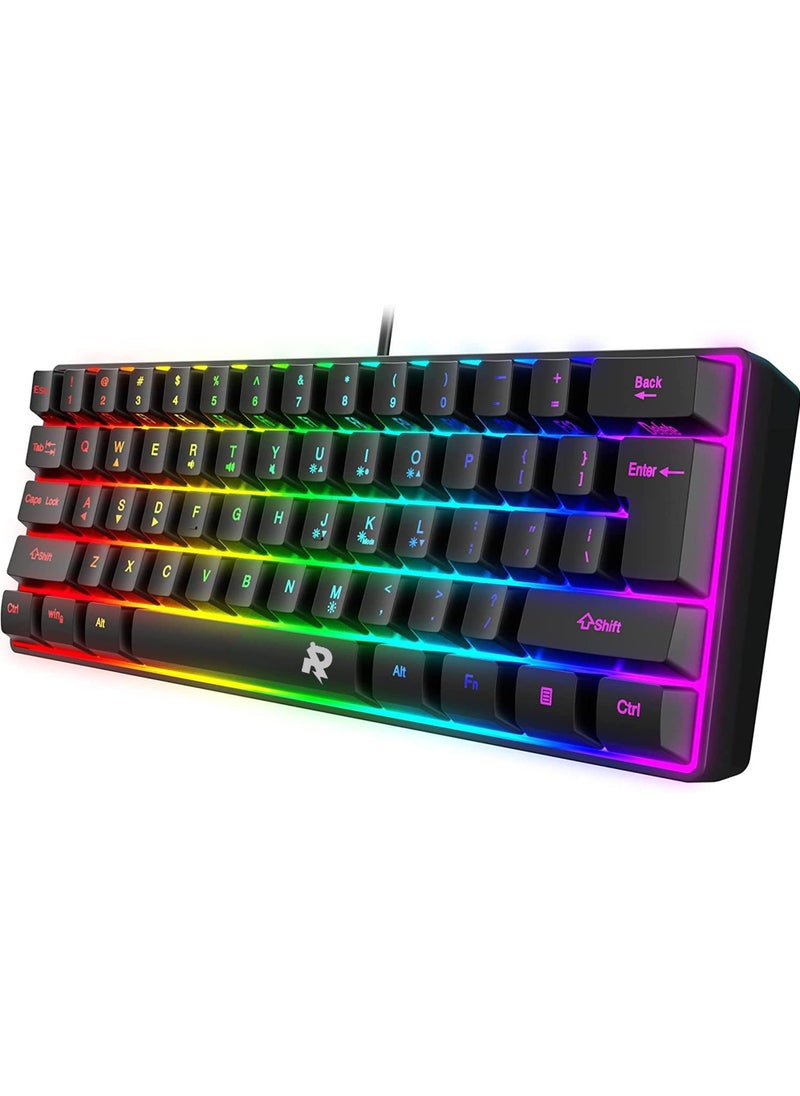 Rock Pow - ROCK POW Arabic English 60% Wired Gaming Keyboard RGB Backlit Ultra-Compact Mini Keyboard Waterproof Small Compact 61 Keys Keyboard for PC/Mac Gamer Typist Travel Easy to Carry on Business Trip - Image 1