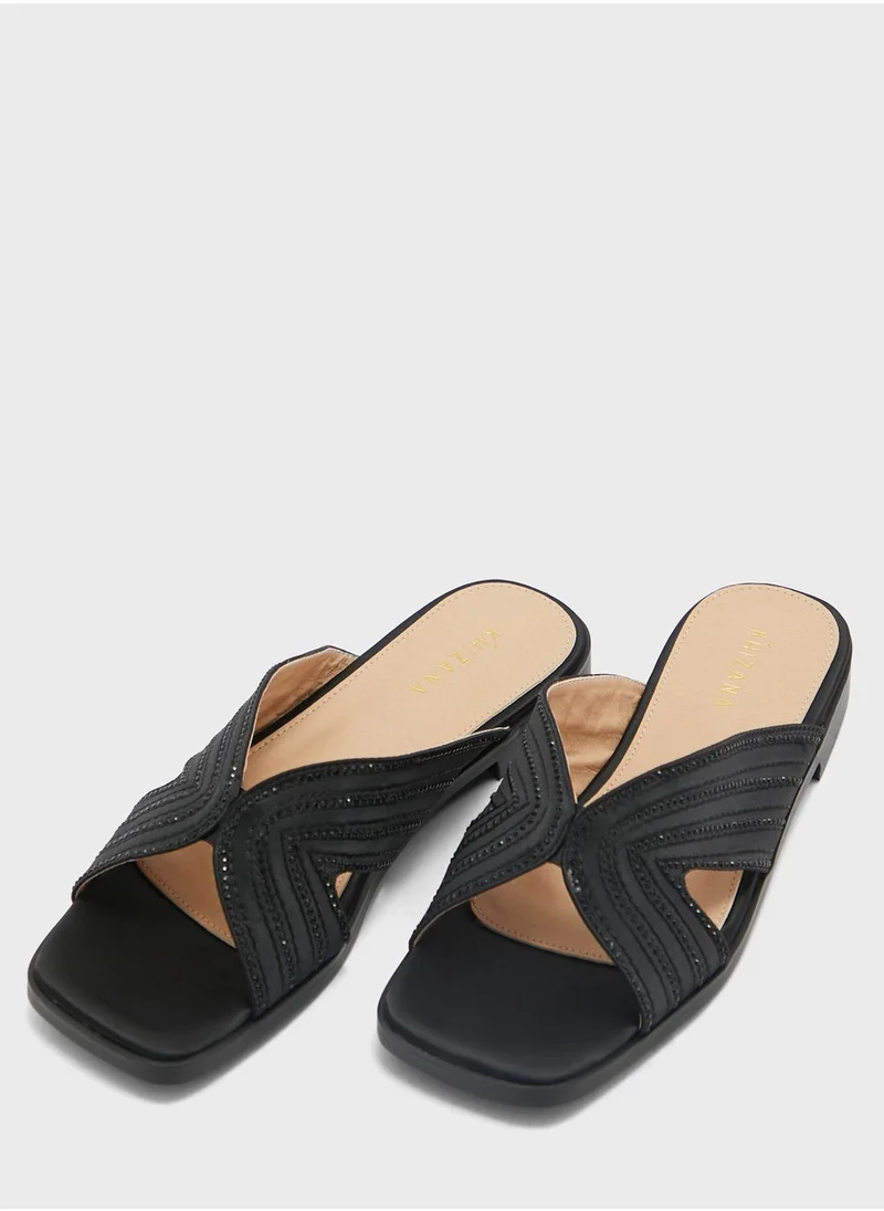 Khizana Diamante Stitch Cutout Flat Sandal