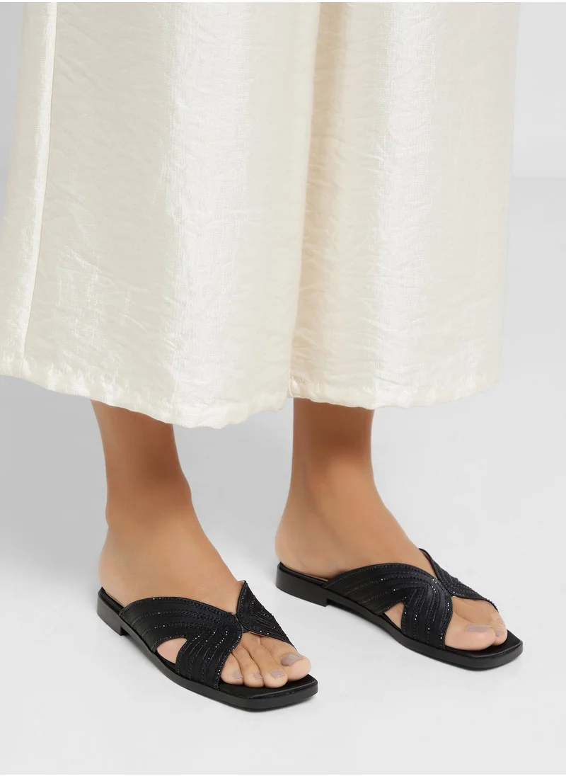 Khizana Diamante Stitch Cutout Flat Sandal