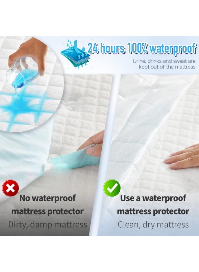 HEBE وسادة مرتبة مبطنة مقاومة للماء هابي، حجم سوبر كين (200x200+35 سم)، واقي ومغطي مرتبة مطاطي يمتد حتى عمق 35 سم، قابل للغسل في الغسالة - Image 5