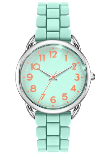 Bisley Women Watch Mint Silicone Strap Orange Arabic Number Easy to Read Watch - Image 1
